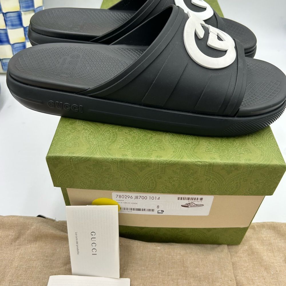 Men's Gucci interlocking G rubber Pool slides size 8, made in Italy - Picture 7 of 10